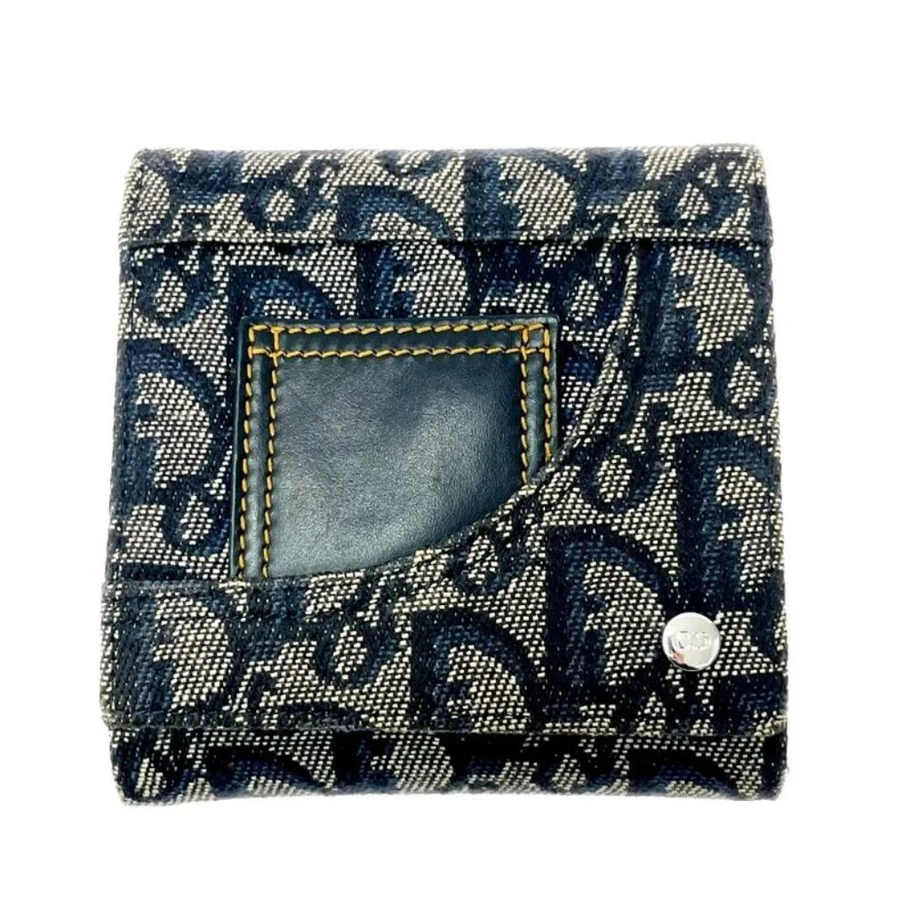 Dior Christian Leather Canvas Trotter Trifold Wallet